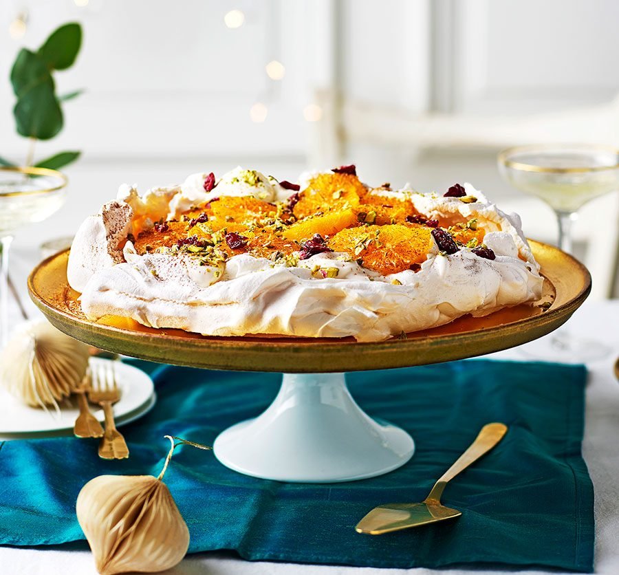 Orange, cranberry & pistachio pavlova